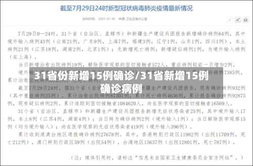 31省份新增15例确诊/31省新增15例确诊病例